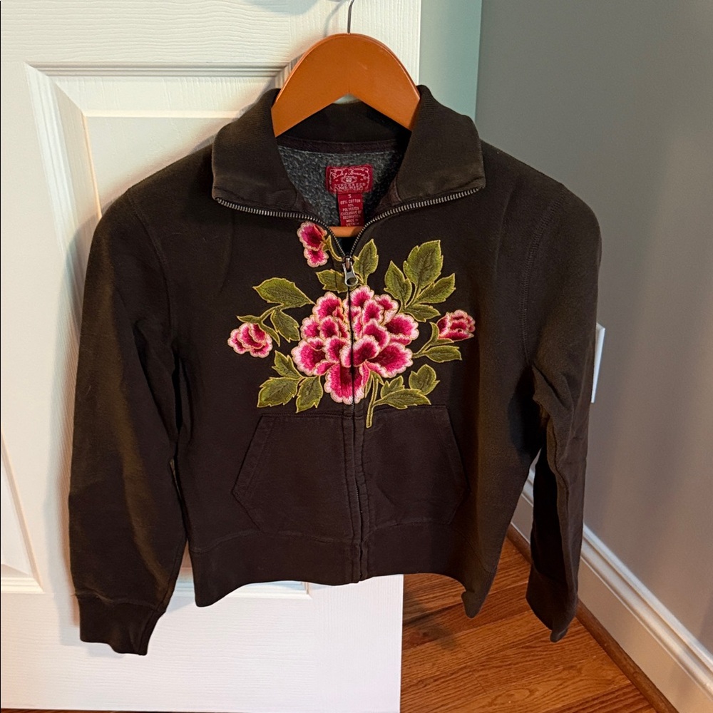 Lucky Brand Black sweatshirt with Pink Floral Design